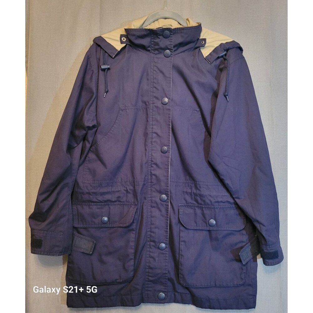 Vintage St Johns Bay Hooded Coat/Jacket Size Small Blue Rain Wind Warm